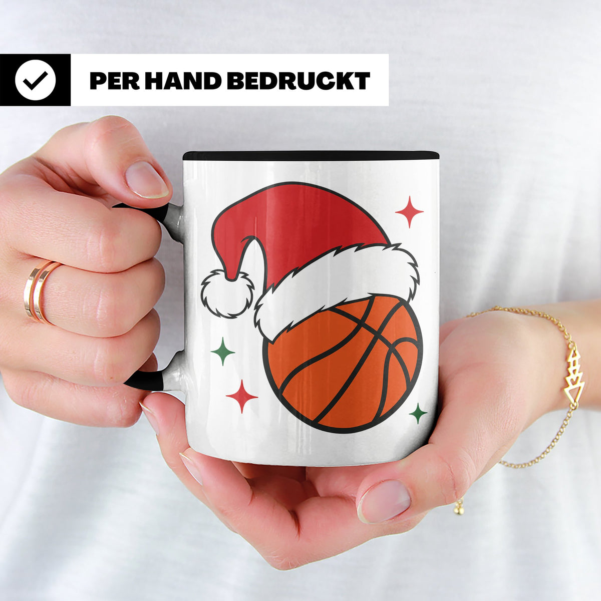 Basketball Weihnachts Tasse mit Weihnachtsmütze, lustiges Ge – Schwarz [farbe:schwarz]