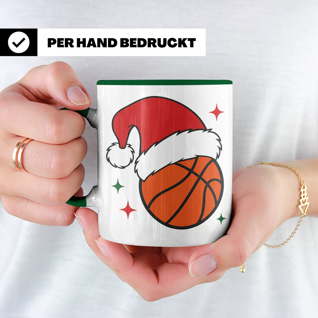 Basketball Weihnachts Tasse mit Weihnachtsmütze, lustiges Ge – Grün [farbe:grün]