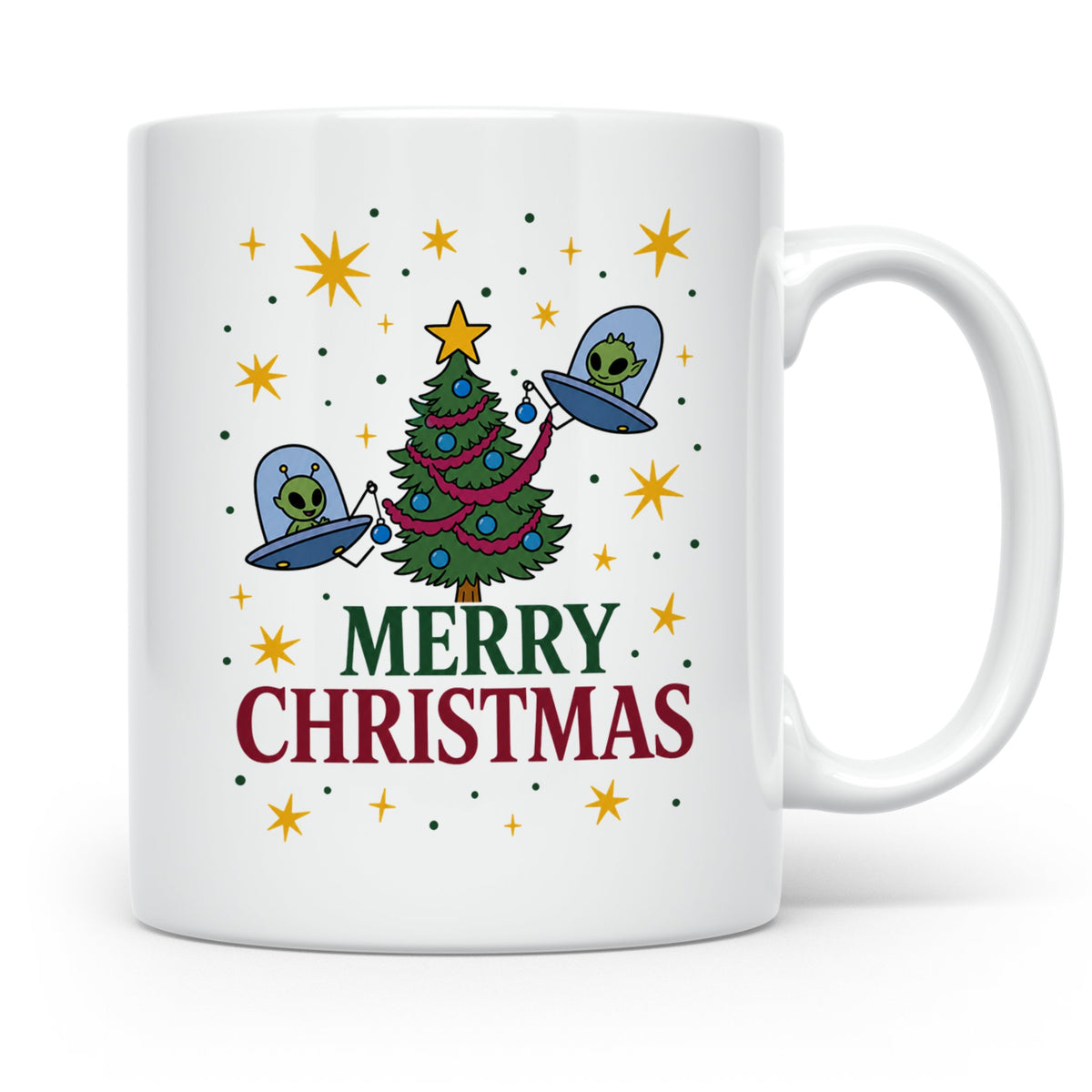 Alien Weihnachts Tasse mit UFOs schmücken Christbaum Lustige – Weiß [farbe:weiß]