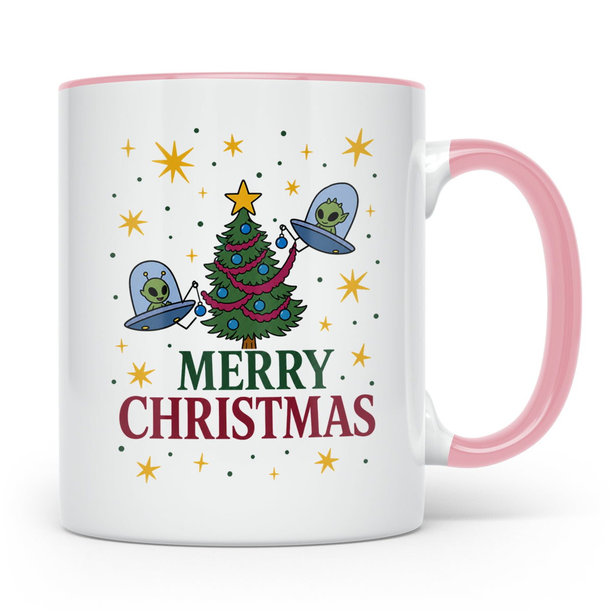 Alien Weihnachts Tasse mit UFOs schmücken Christbaum Lustige – Rosa [farbe:rosa]