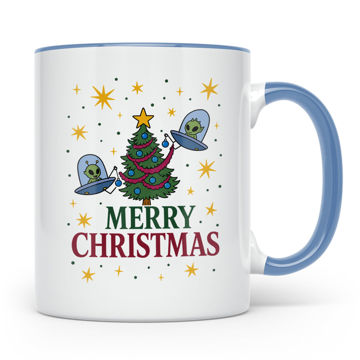 Alien Weihnachts Tasse mit UFOs schmücken Christbaum Lustige – Blau [farbe:blau]