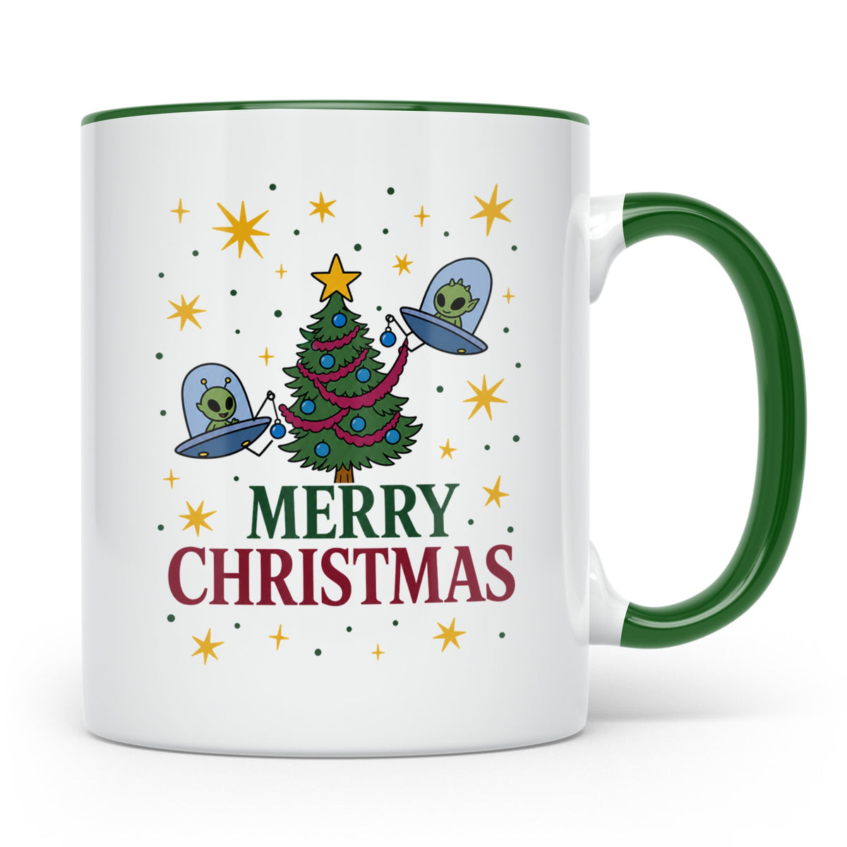 Alien Weihnachts Tasse mit UFOs schmücken Christbaum Lustige – Grün [farbe:grün]