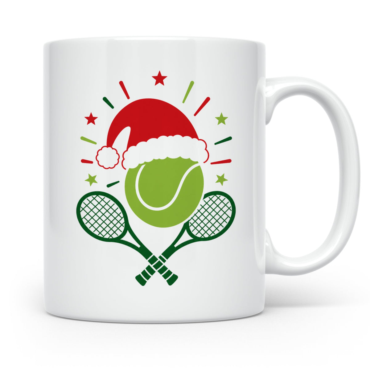 Tennis Tasse Weihnachten mit Nikolausmütze, Geschenk für Ten – Weiß [farbe:weiß]