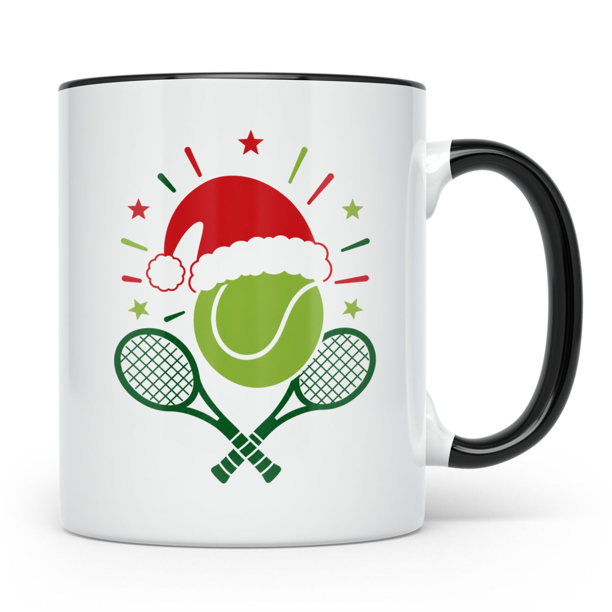 Tennis Tasse Weihnachten mit Nikolausmütze, Geschenk für Ten – Schwarz [farbe:schwarz]