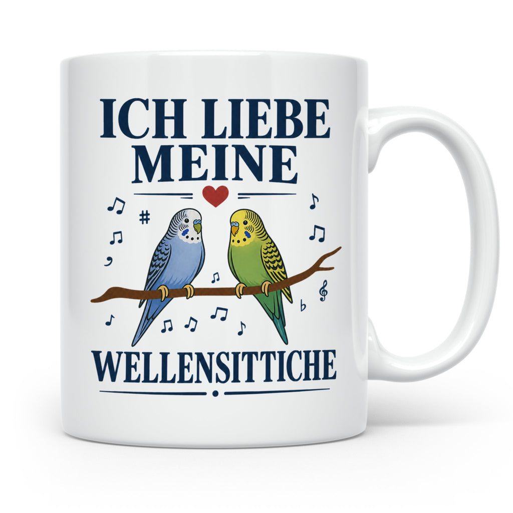 Wellensittich Tasse mit Spruch 'Ich liebe meine Wellensittic – Weiß [farbe:weiß]