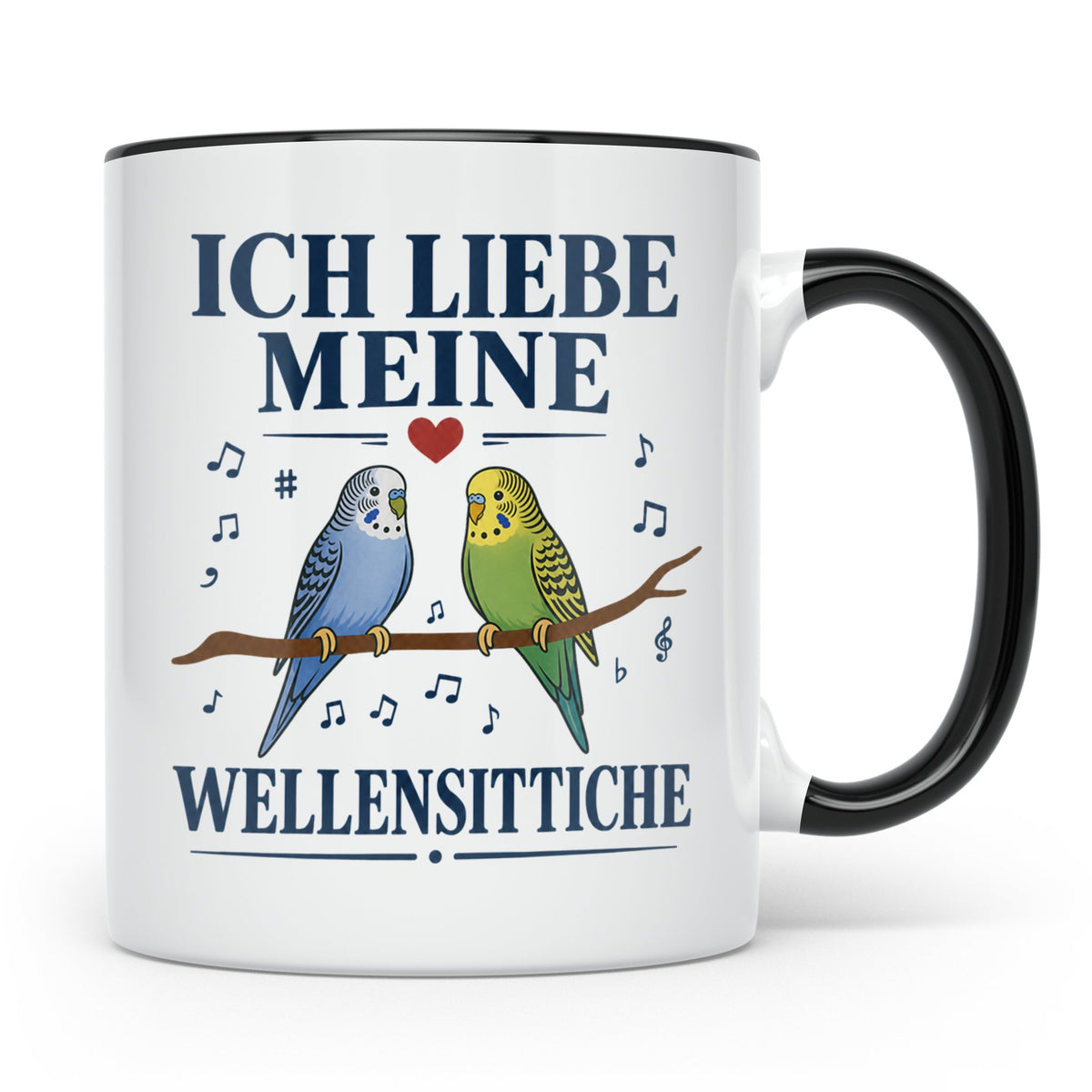 Wellensittich Tasse mit Spruch 'Ich liebe meine Wellensittic – Schwarz [farbe:schwarz]
