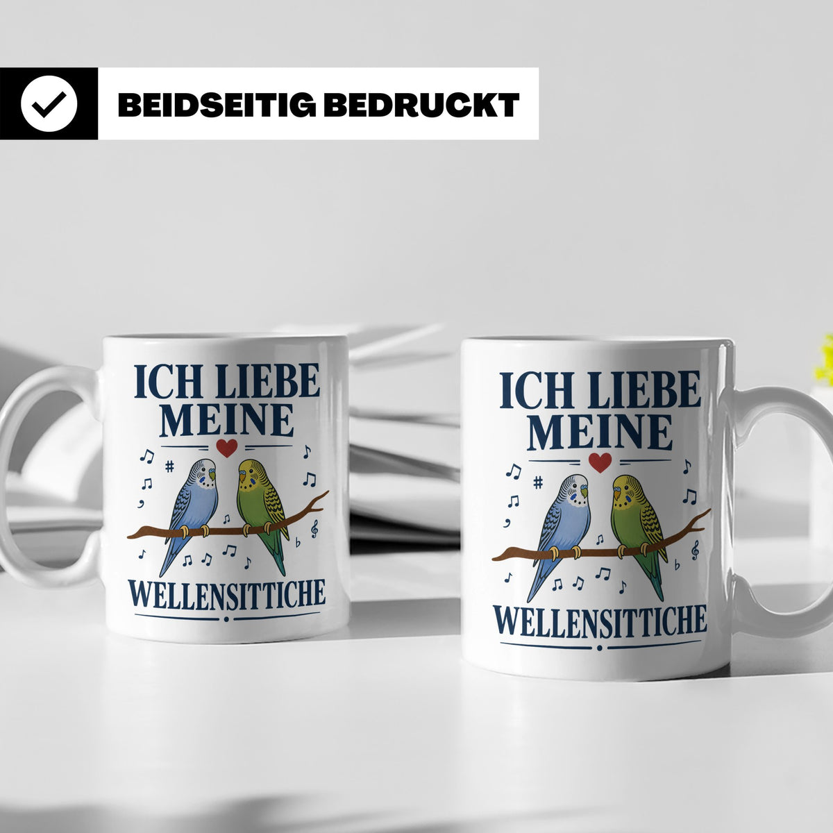 Wellensittich Tasse mit Spruch 'Ich liebe meine Wellensittic – Weiß [farbe:weiß]