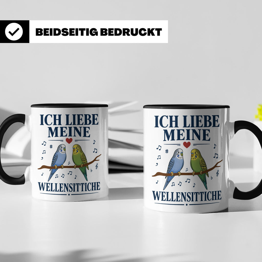Wellensittich Tasse mit Spruch 'Ich liebe meine Wellensittic – Schwarz [farbe:schwarz]