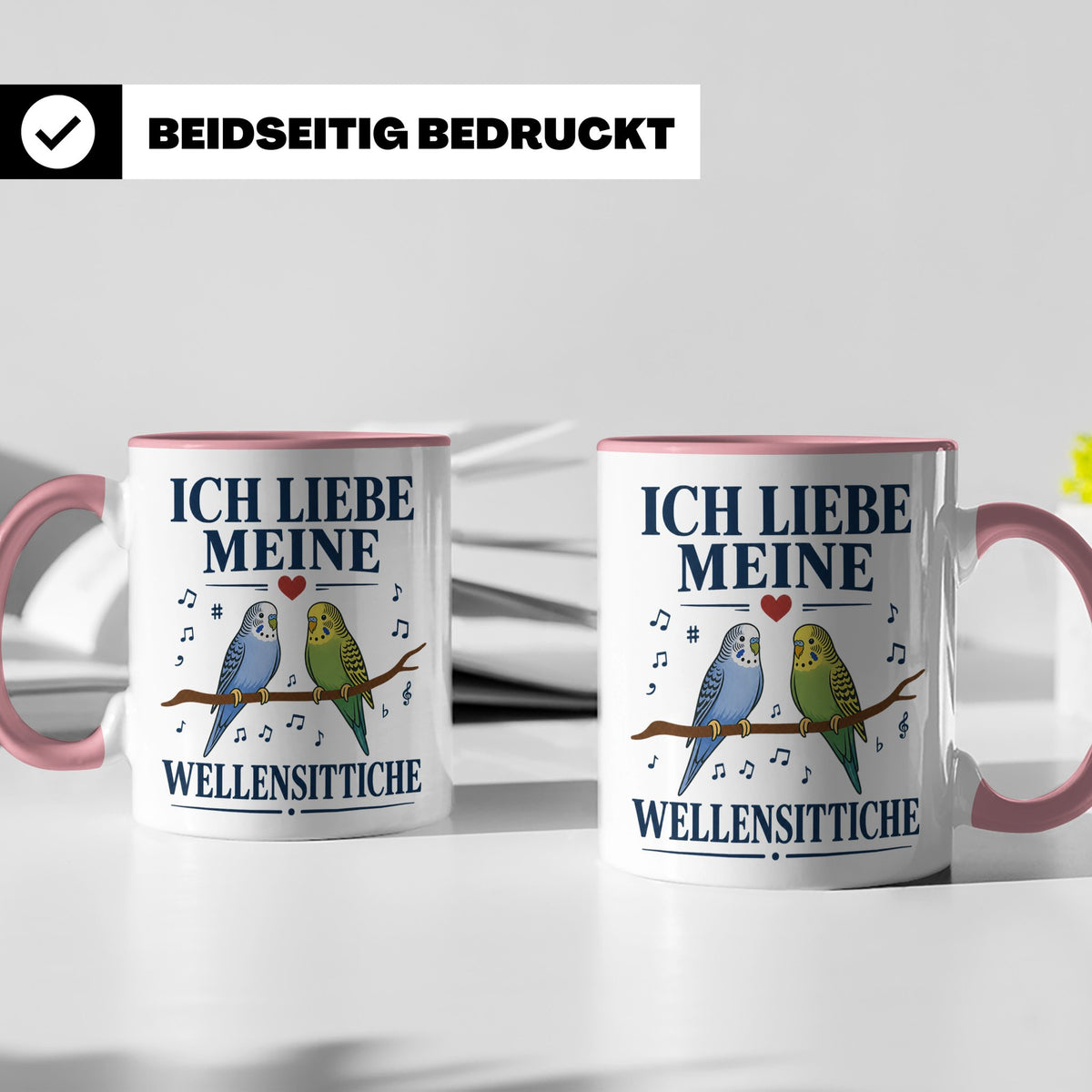 Wellensittich Tasse mit Spruch 'Ich liebe meine Wellensittic – Rosa [farbe:rosa]