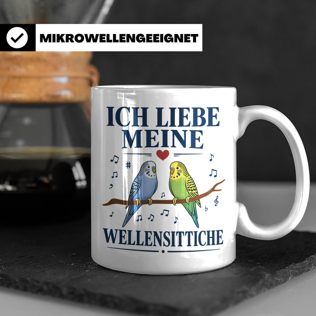 Wellensittich Tasse mit Spruch 'Ich liebe meine Wellensittic – Weiß [farbe:weiß]