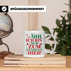 Weihnachtstasse mit Spruch 'Ähh ich bin nur zum Essen hier'  – Weiß [farbe:weiß]