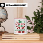 Weihnachtstasse mit Spruch 'Ähh ich bin nur zum Essen hier'  – Rosa [farbe:rosa]