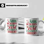 Weihnachtstasse mit Spruch 'Ähh ich bin nur zum Essen hier'  – Weiß [farbe:weiß]