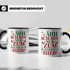 Weihnachtstasse mit Spruch 'Ähh ich bin nur zum Essen hier'  – Schwarz [farbe:schwarz]