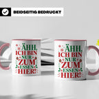 Weihnachtstasse mit Spruch 'Ähh ich bin nur zum Essen hier'  – Rosa [farbe:rosa]