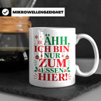 Weihnachtstasse mit Spruch 'Ähh ich bin nur zum Essen hier'  – Weiß [farbe:weiß]