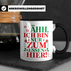 Weihnachtstasse mit Spruch 'Ähh ich bin nur zum Essen hier'  – Schwarz [farbe:schwarz]