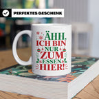 Weihnachtstasse mit Spruch 'Ähh ich bin nur zum Essen hier'  – Weiß [farbe:weiß]