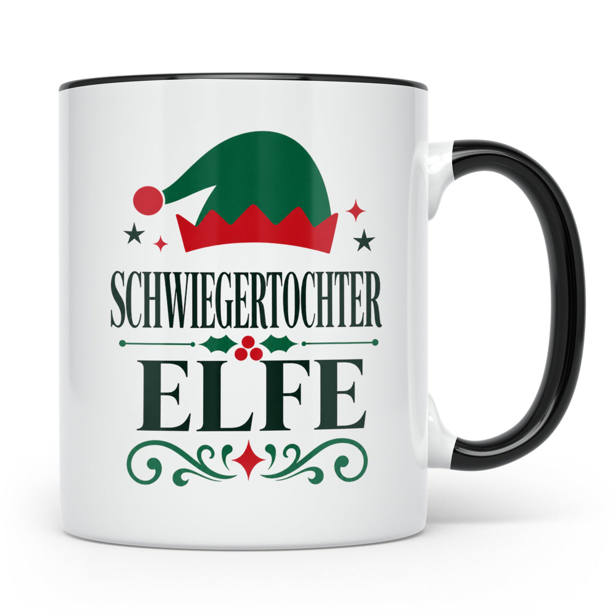Schwiegertochter Elfe Tasse lustig Familie Partnerlook Weihn – Schwarz [farbe:schwarz]