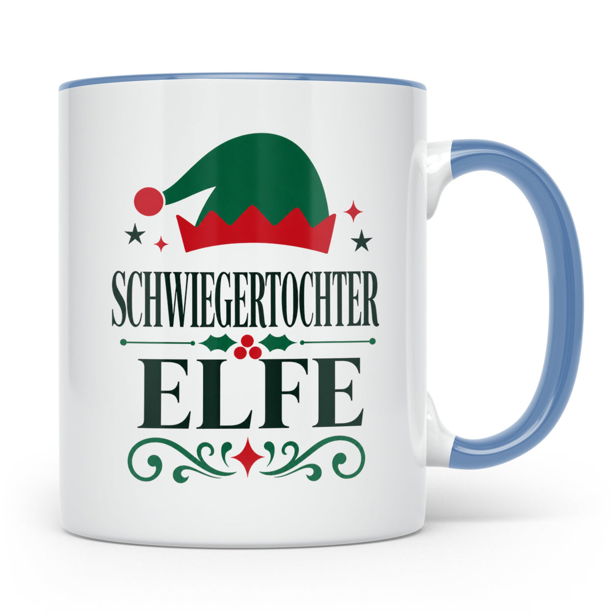 Schwiegertochter Elfe Tasse lustig Familie Partnerlook Weihn – Blau [farbe:blau]