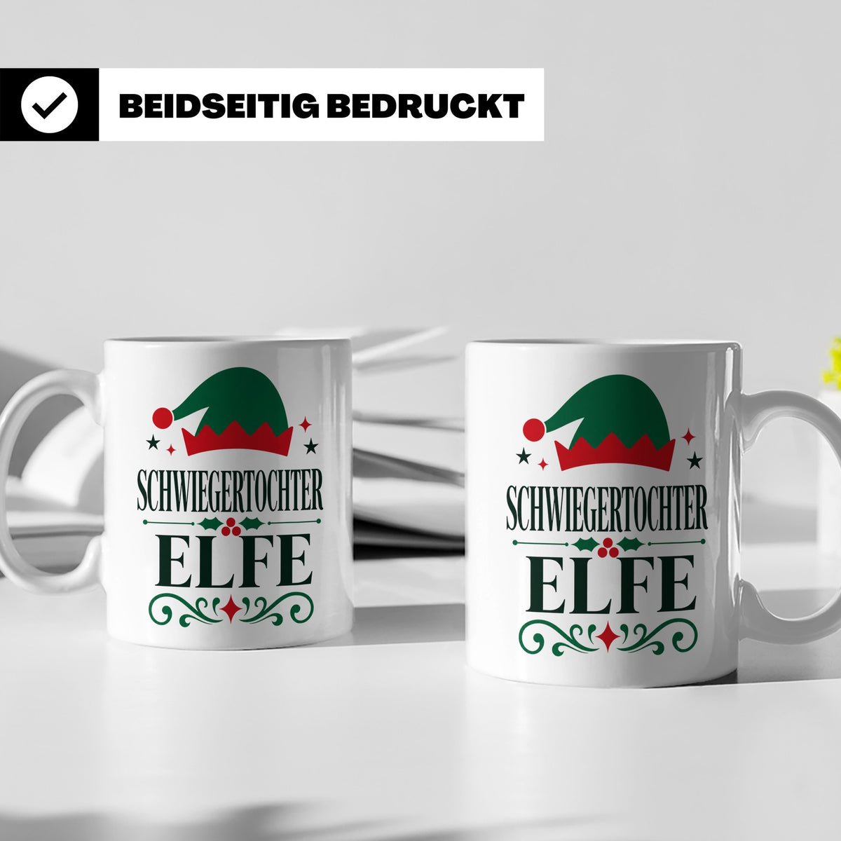 Schwiegertochter Elfe Tasse lustig Familie Partnerlook Weihn – Weiß [farbe:weiß]