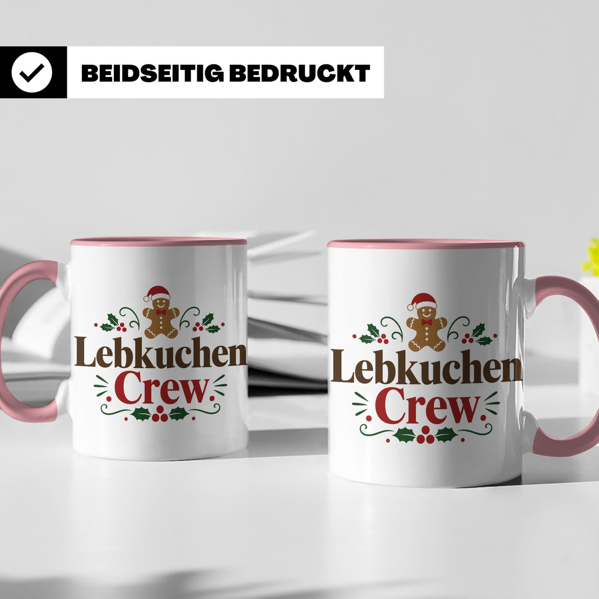 Lebkuchen Crew Tasse für die ganze Familie lustiger Kaffeebe – Rosa [farbe:rosa]