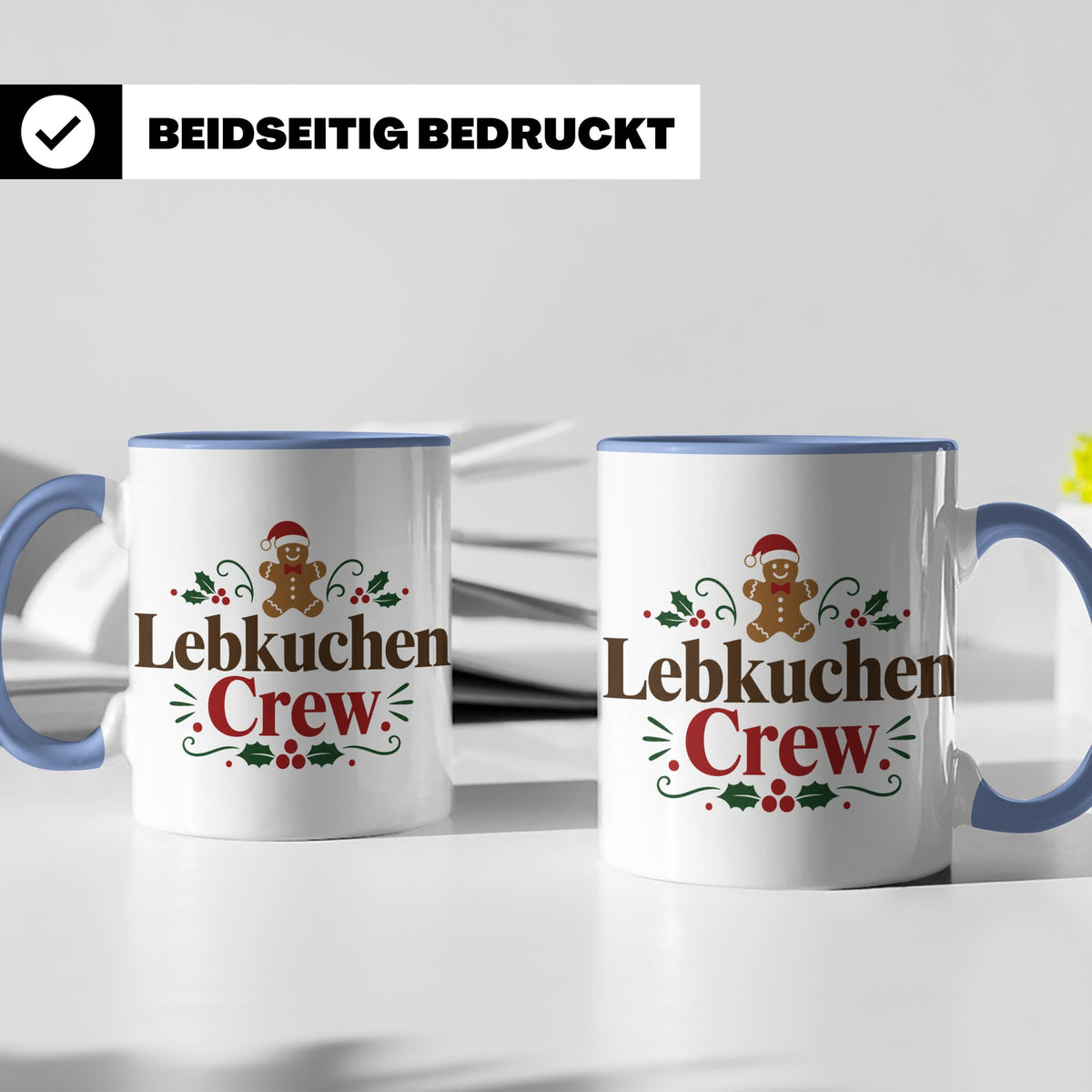 Lebkuchen Crew Tasse für die ganze Familie lustiger Kaffeebe – Blau [farbe:blau]