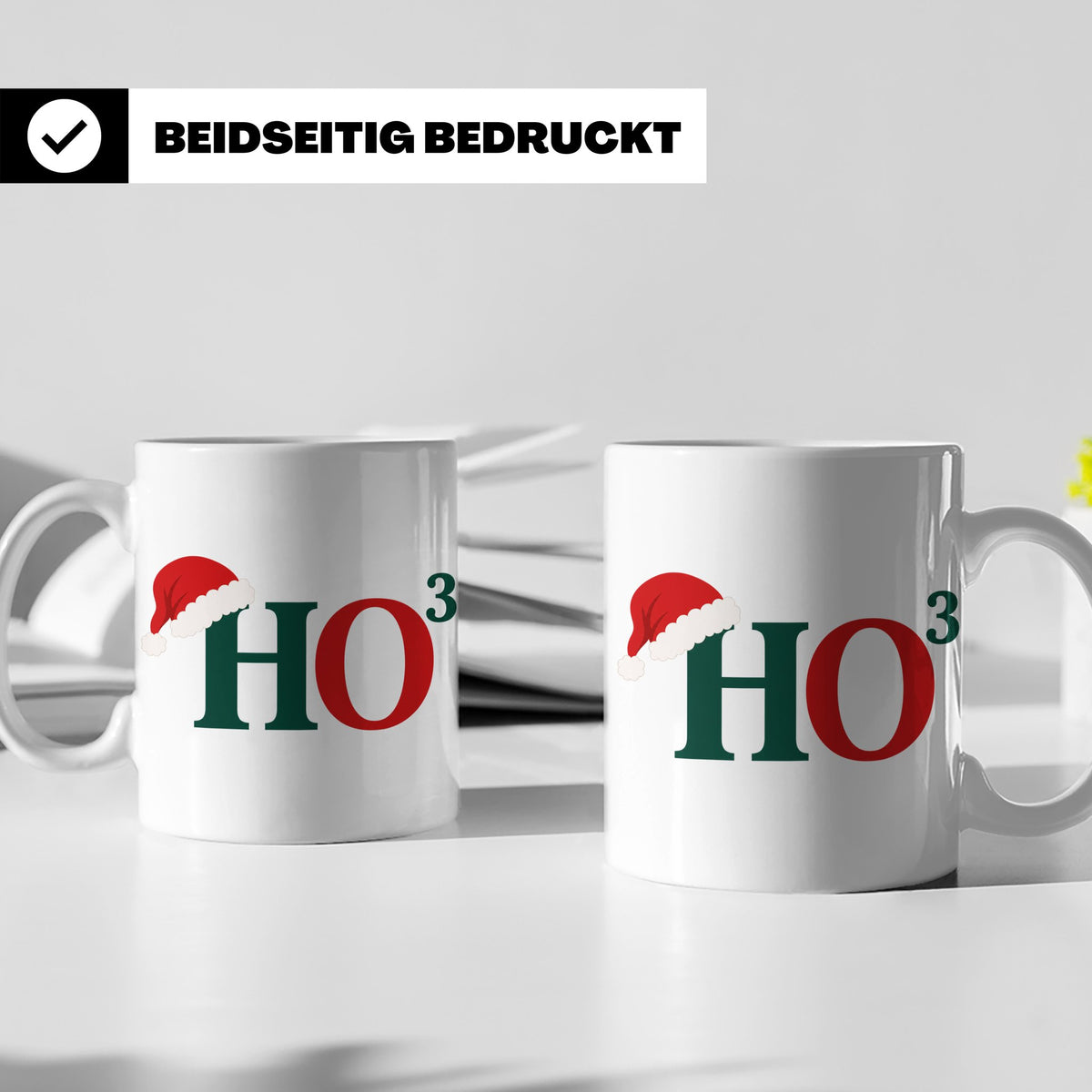 Lustige Weihnachtstasse HO Hoch 3 Spruch Kaffeetasse für Mat – Weiß [farbe:weiß]