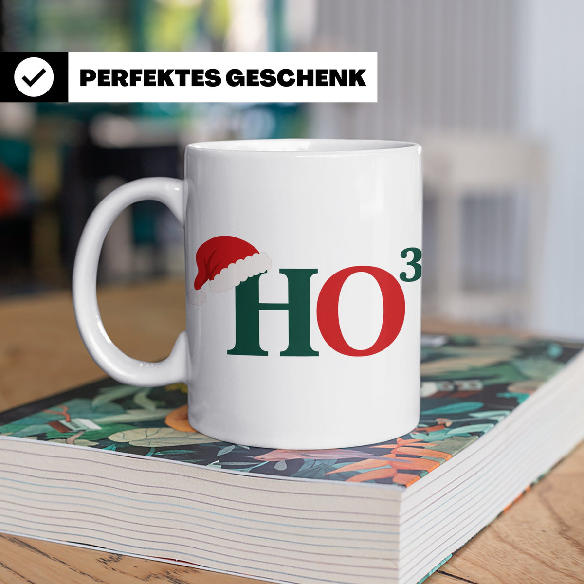 Lustige Weihnachtstasse HO Hoch 3 Spruch Kaffeetasse für Mat – Weiß [farbe:weiß]