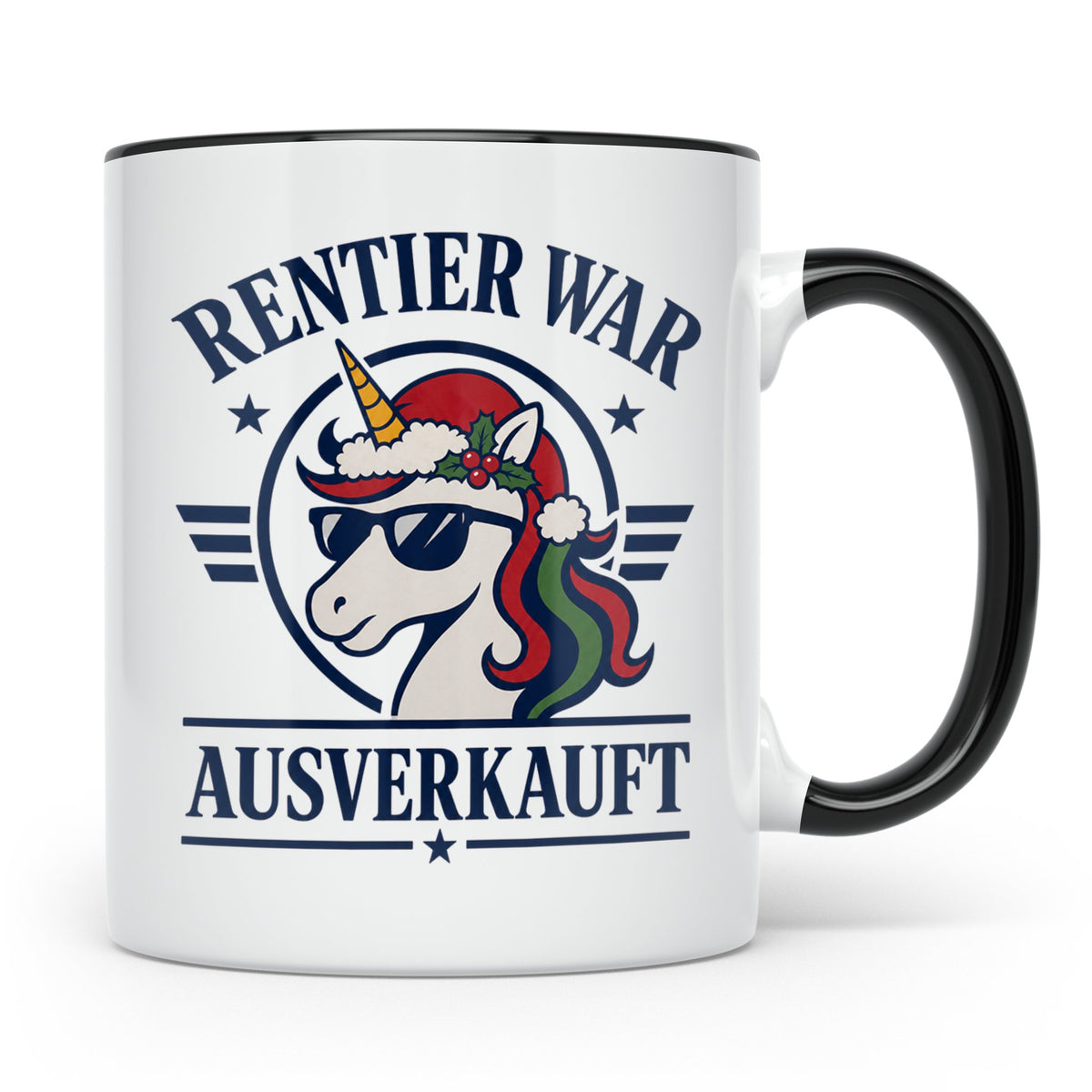 Einhorn Tasse mit Spruch Rentier war ausverkauft lustig Kaff – Schwarz [farbe:schwarz]