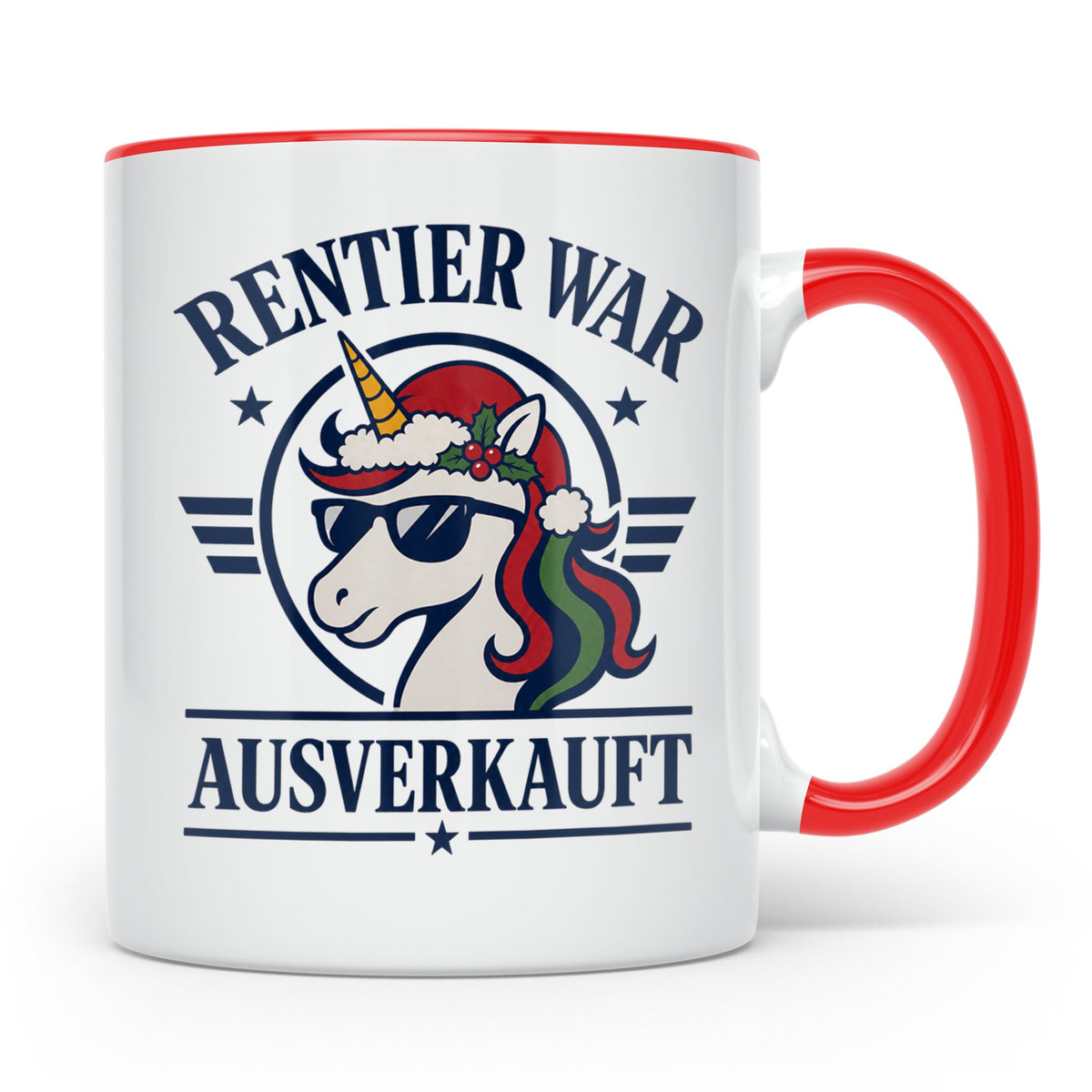 Einhorn Tasse mit Spruch Rentier war ausverkauft lustig Kaff – Rot [farbe:rot]
