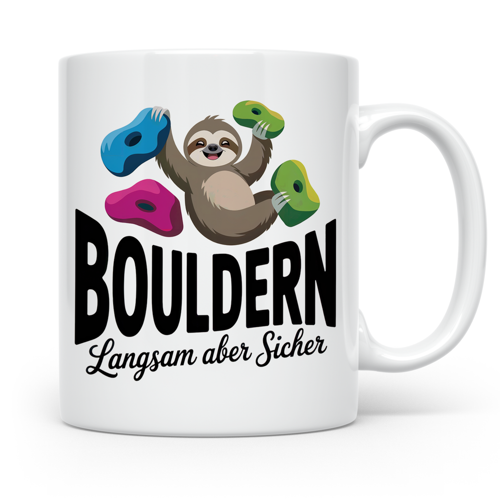 Faultier Bouldern Tasse - Langsam aber Sicher Klettern Beche – Weiß [farbe:weiß]