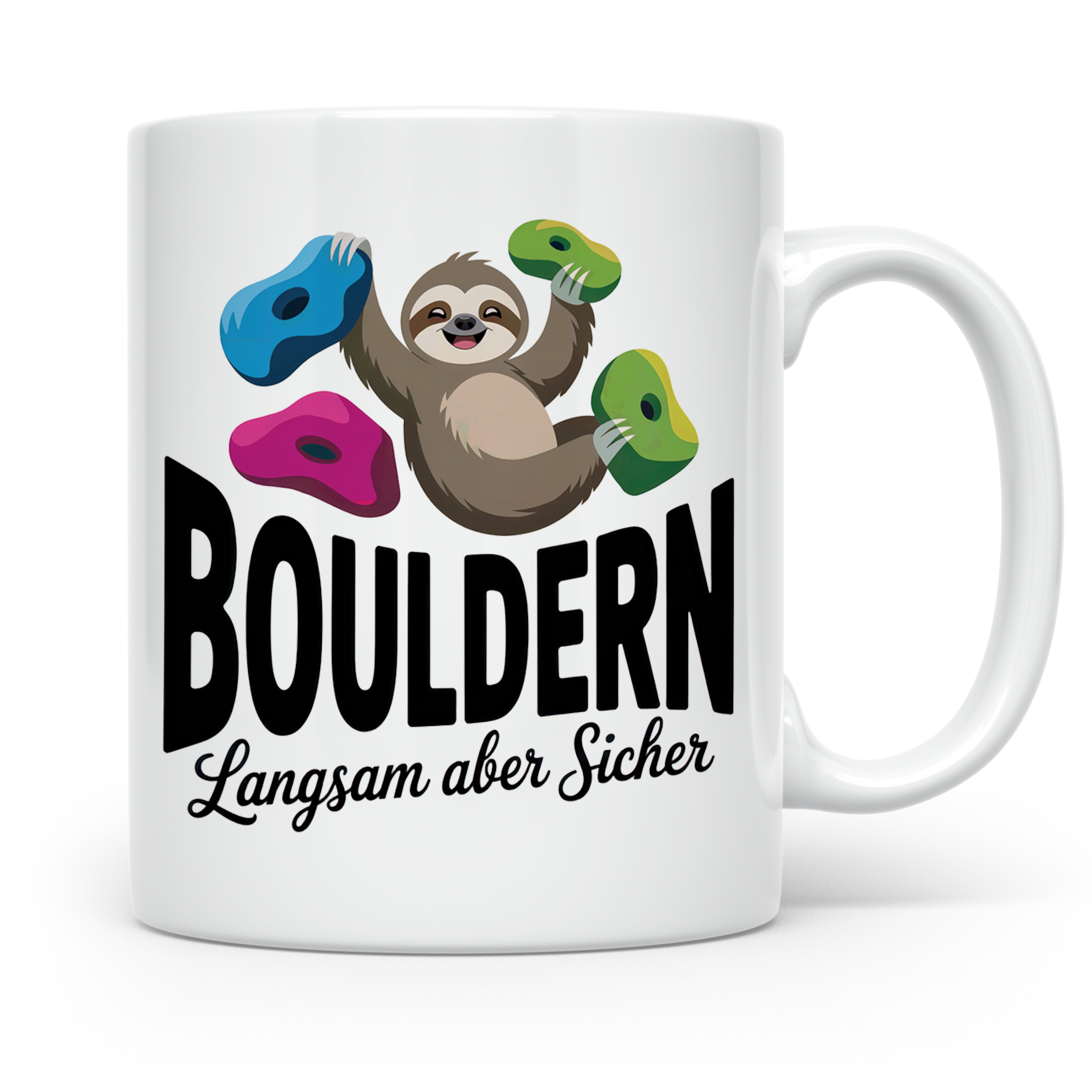 Faultier Bouldern Tasse - Langsam aber Sicher Klettern Beche – Weiß [farbe:weiß]
