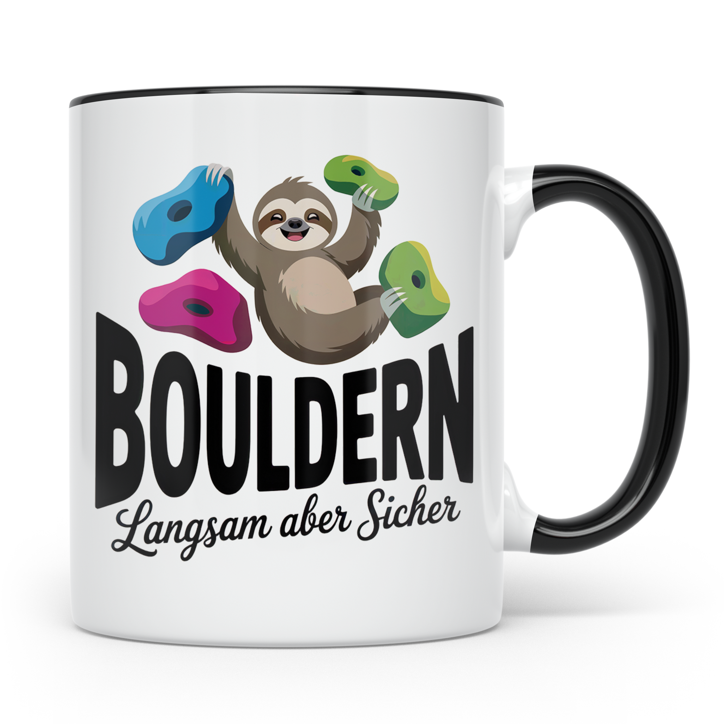 Faultier Bouldern Tasse - Langsam aber Sicher Klettern Beche – Schwarz [farbe:schwarz]