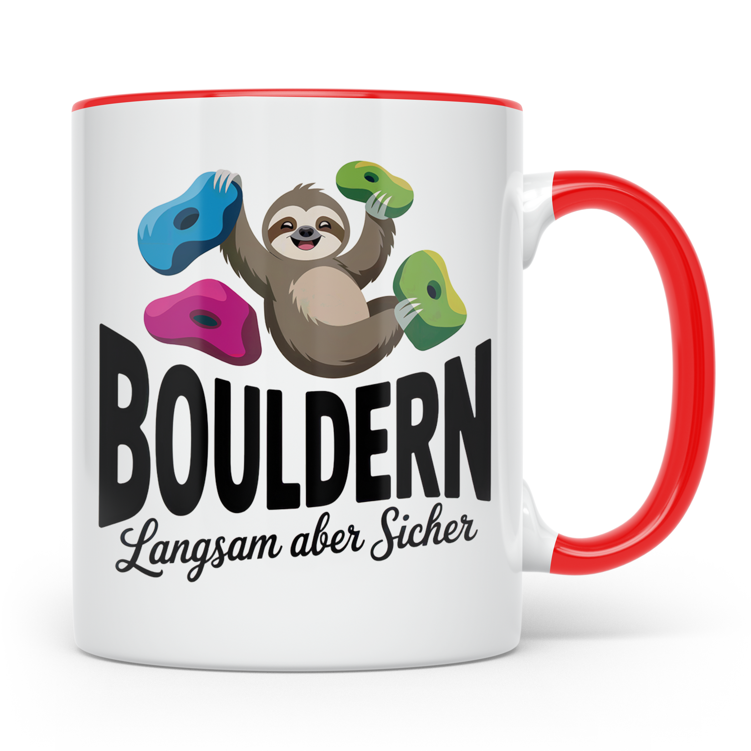 Faultier Bouldern Tasse - Langsam aber Sicher Klettern Beche – Rot [farbe:rot]