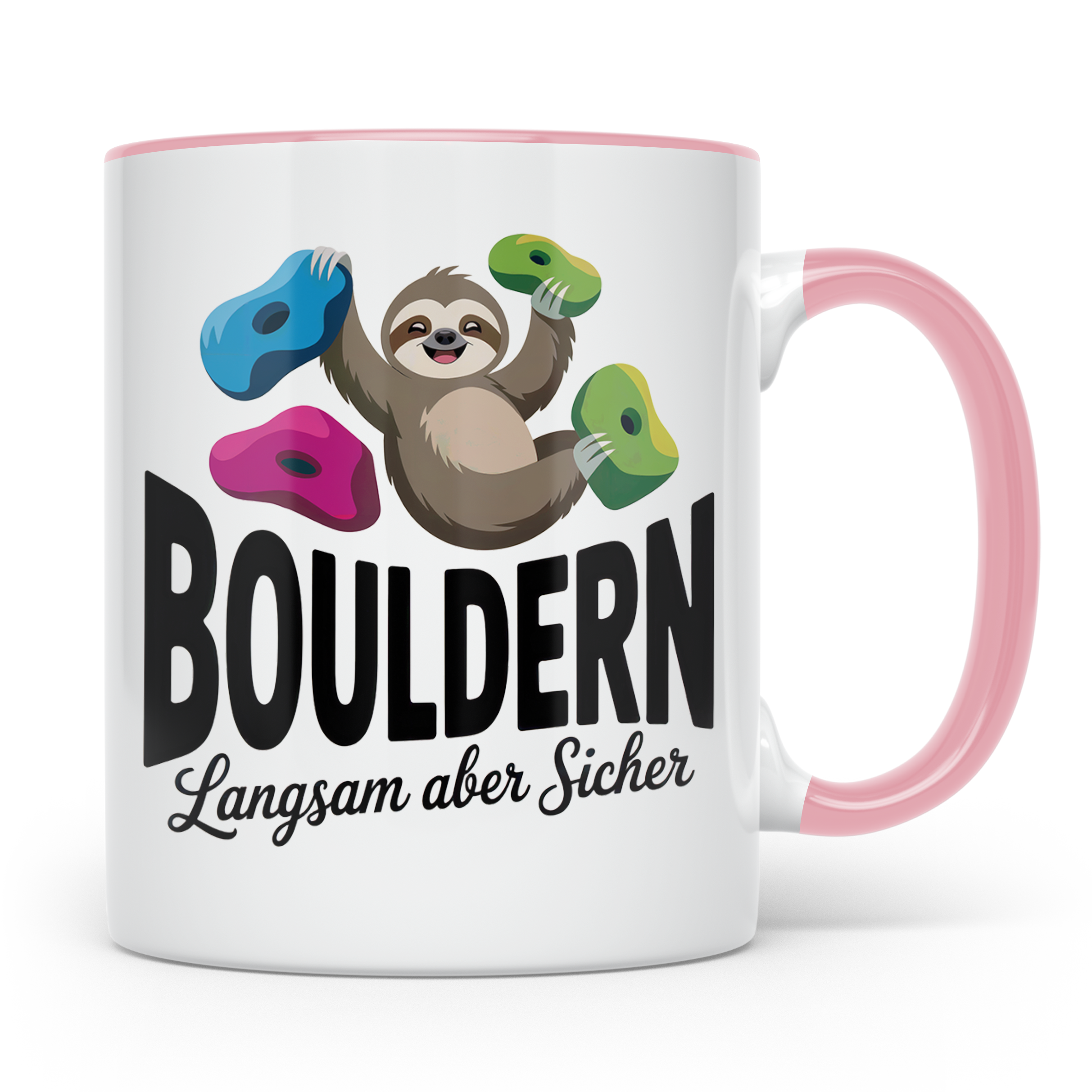 Faultier Bouldern Tasse - Langsam aber Sicher Klettern Beche – Rosa [farbe:rosa]