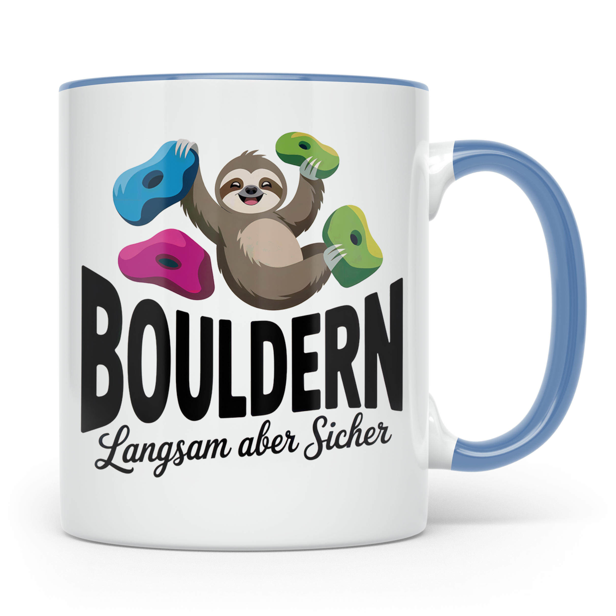 Faultier Bouldern Tasse - Langsam aber Sicher Klettern Beche – Blau [farbe:blau]