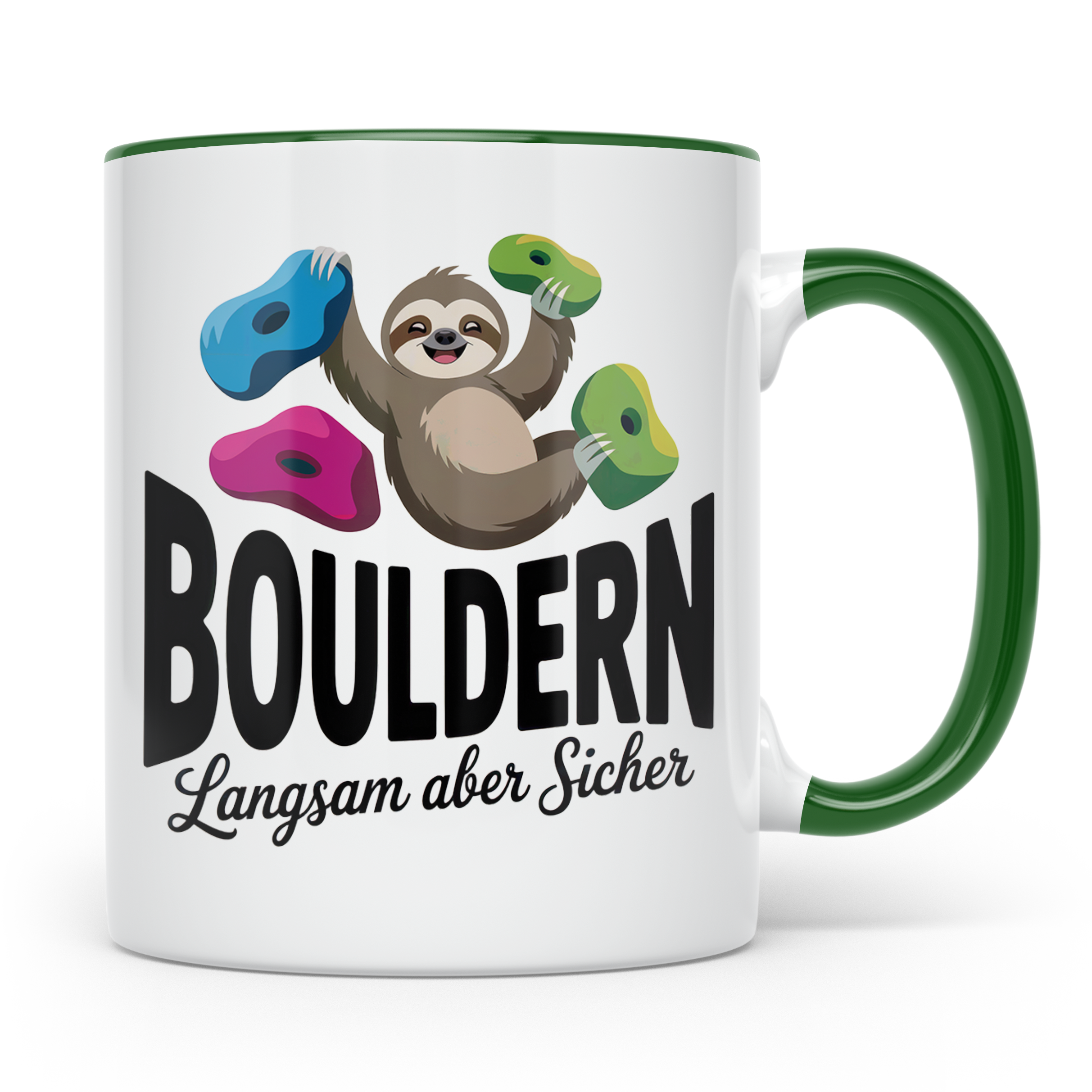 Faultier Bouldern Tasse - Langsam aber Sicher Klettern Beche – Grün [farbe:grün]