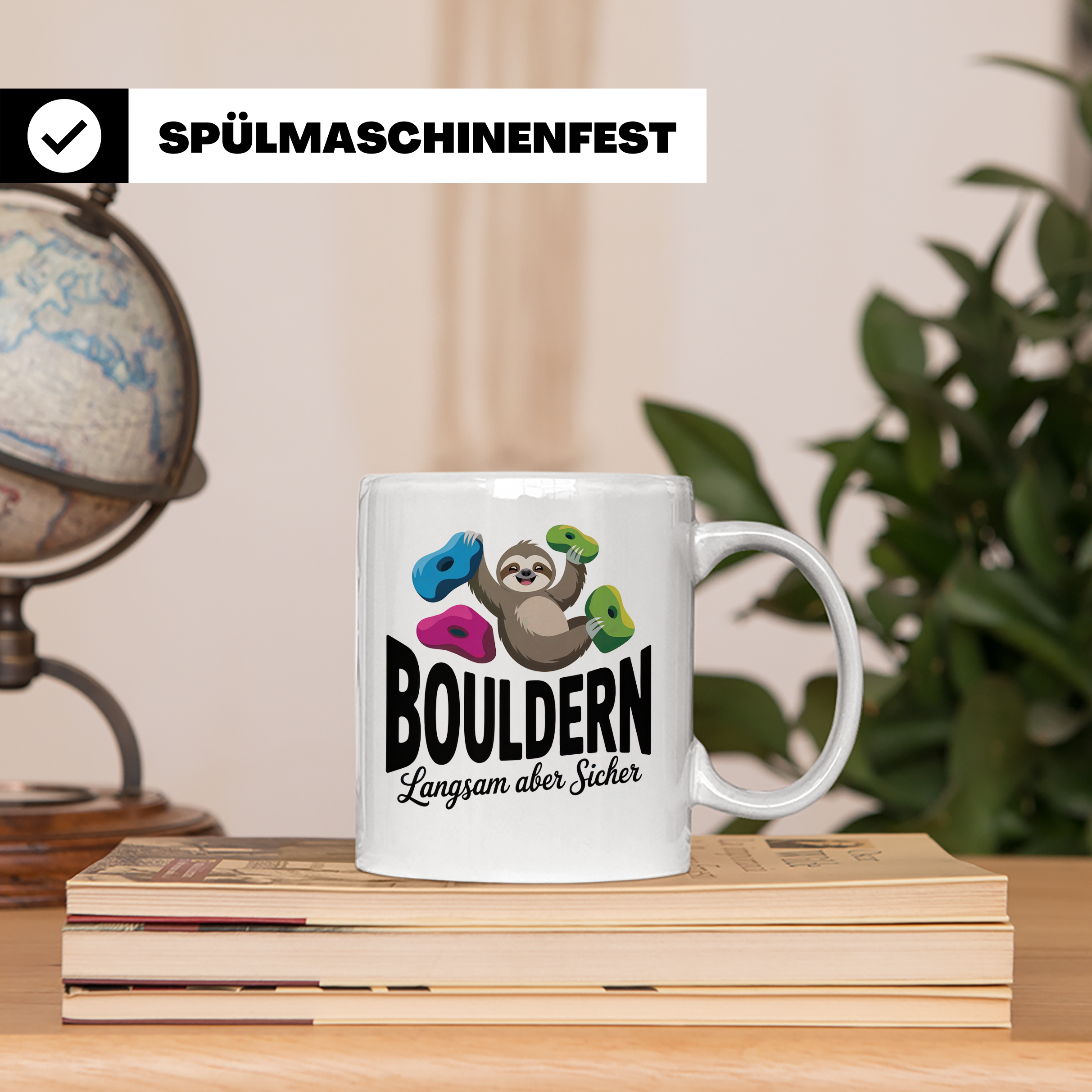 Faultier Bouldern Tasse - Langsam aber Sicher Klettern Beche – Weiß [farbe:weiß]