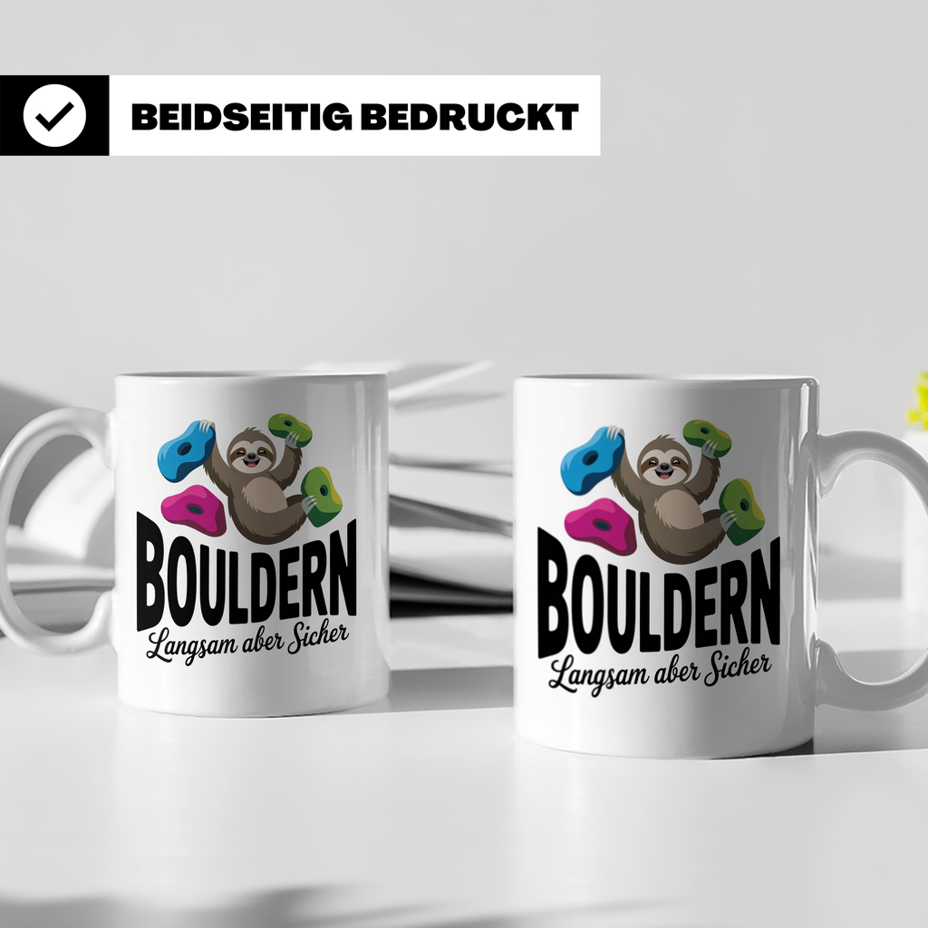 Faultier Bouldern Tasse - Langsam aber Sicher Klettern Beche – Weiß [farbe:weiß]