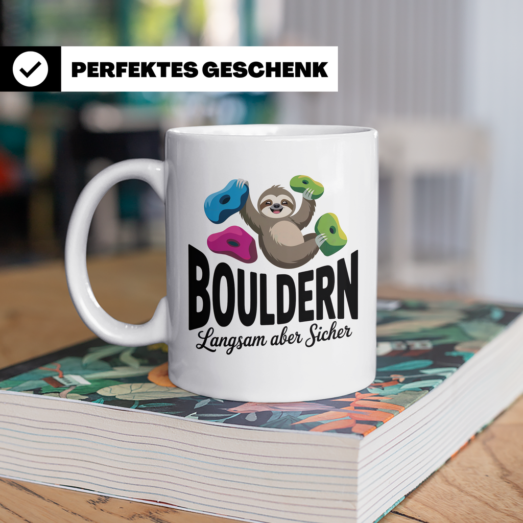 Faultier Bouldern Tasse - Langsam aber Sicher Klettern Beche – Weiß [farbe:weiß]