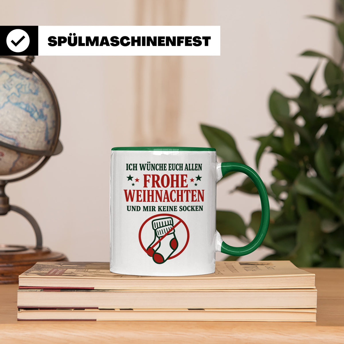 Lustige Tasse Weihnachten 'Keine Socken' Spruch Witzige Büro – Grün [farbe:grün]