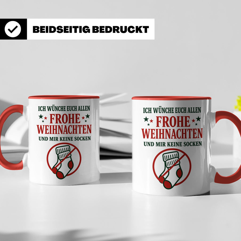 Lustige Tasse Weihnachten 'Keine Socken' Spruch Witzige Büro – Rot [farbe:rot]