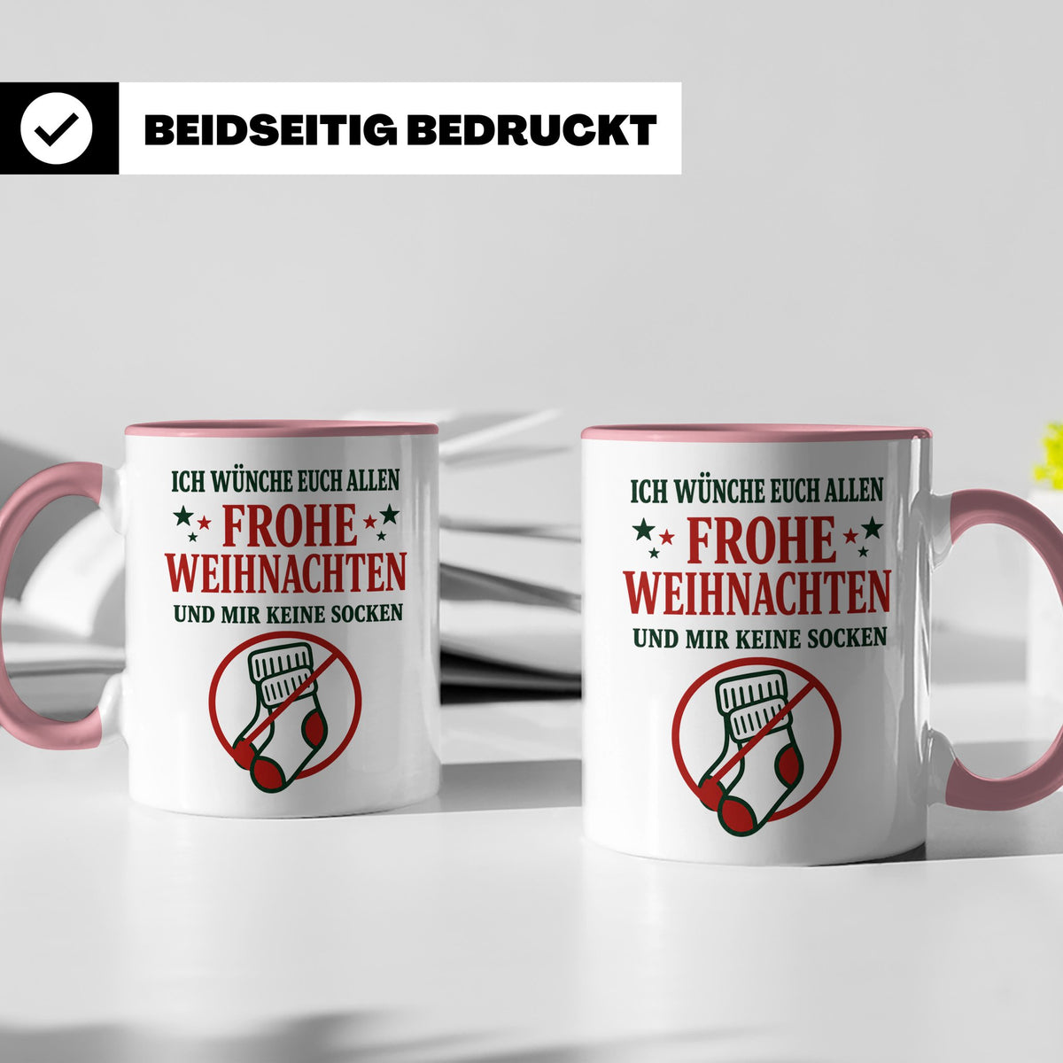Lustige Tasse Weihnachten 'Keine Socken' Spruch Witzige Büro – Rosa [farbe:rosa]