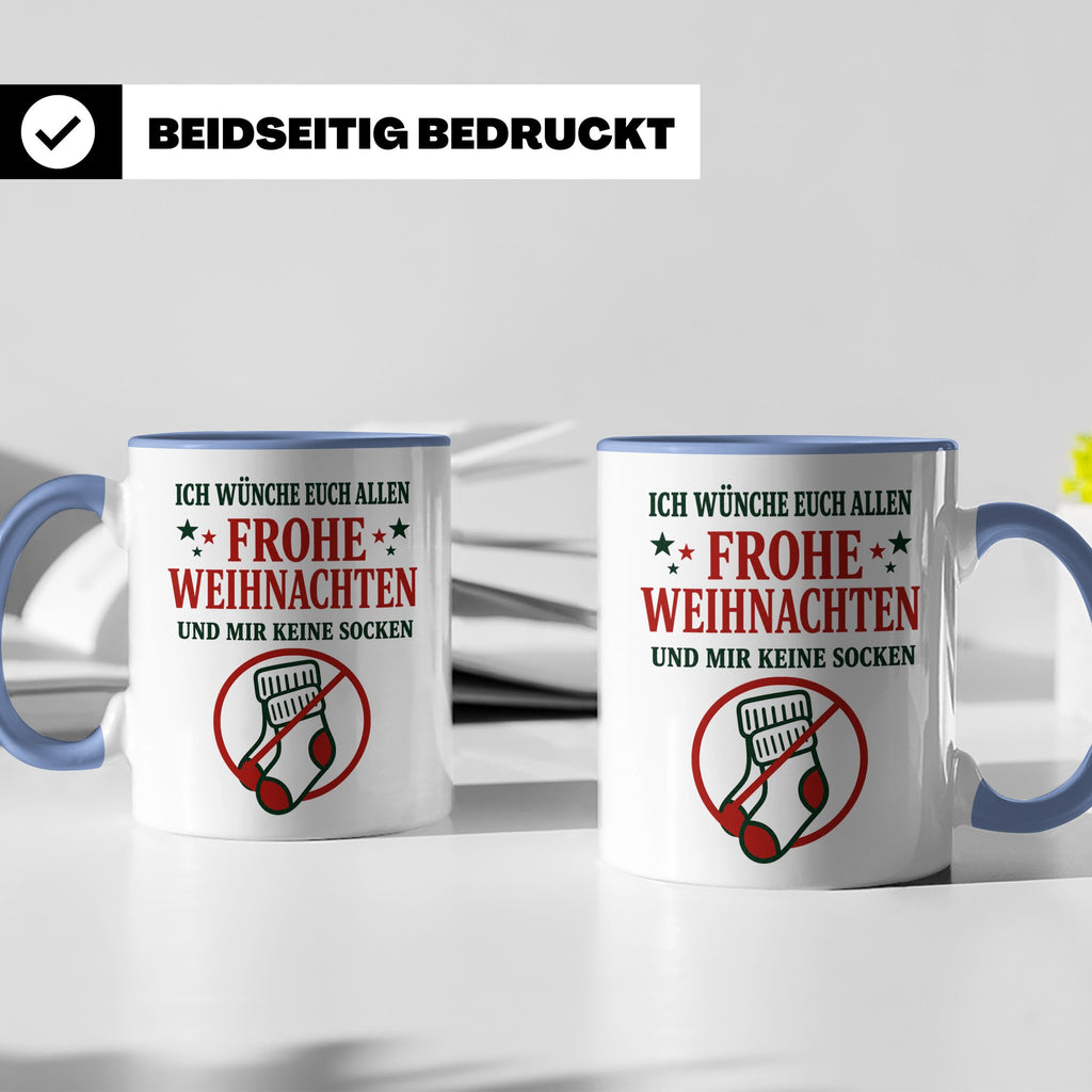 Lustige Tasse Weihnachten 'Keine Socken' Spruch Witzige Büro – Blau [farbe:blau]
