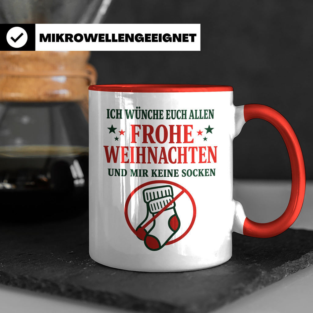 Lustige Tasse Weihnachten 'Keine Socken' Spruch Witzige Büro – Rot [farbe:rot]