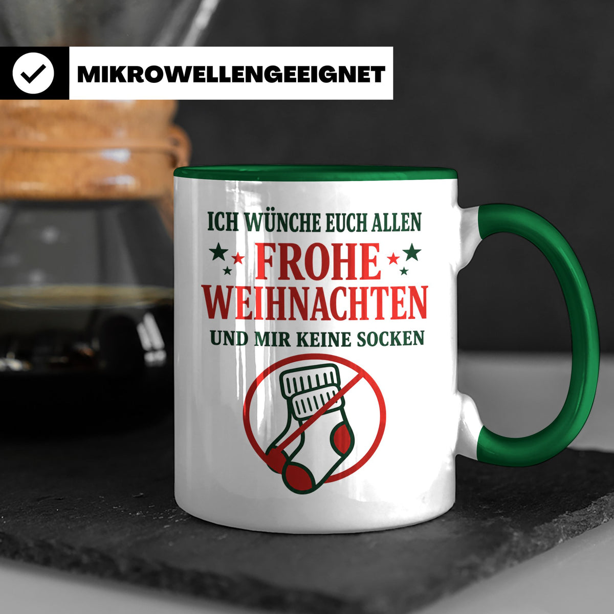 Lustige Tasse Weihnachten 'Keine Socken' Spruch Witzige Büro – Grün [farbe:grün]