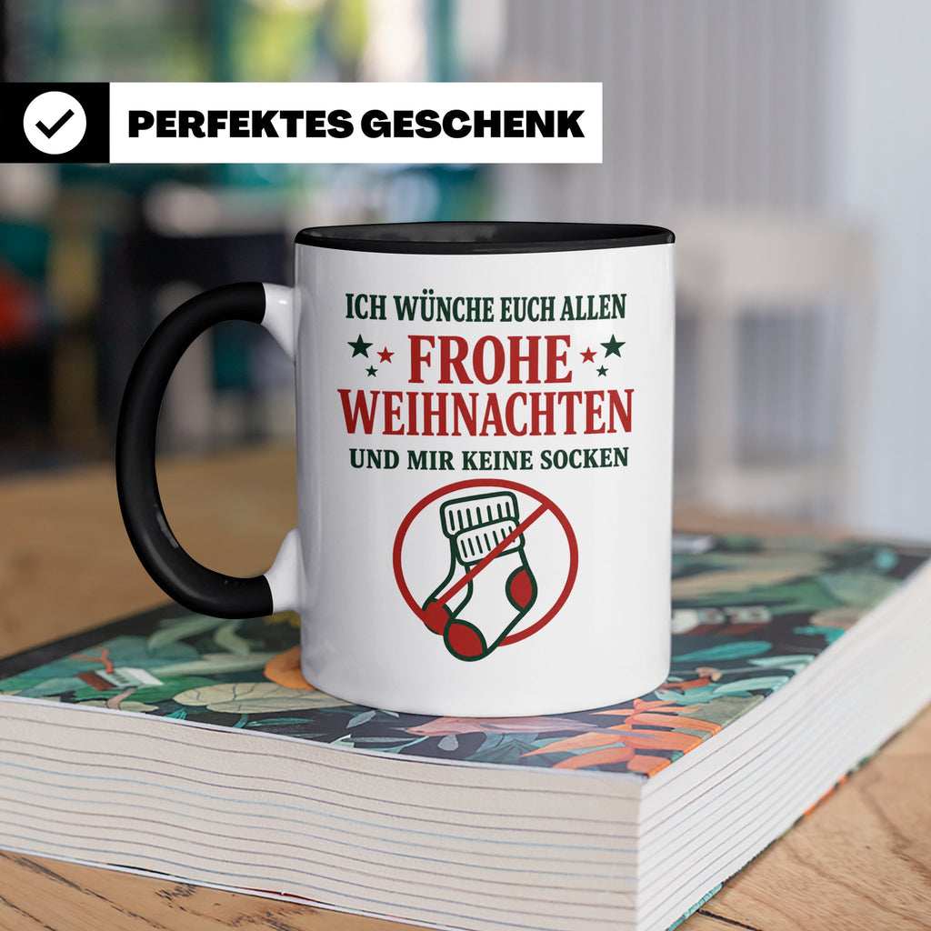 Lustige Tasse Weihnachten 'Keine Socken' Spruch Witzige Büro – Schwarz [farbe:schwarz]