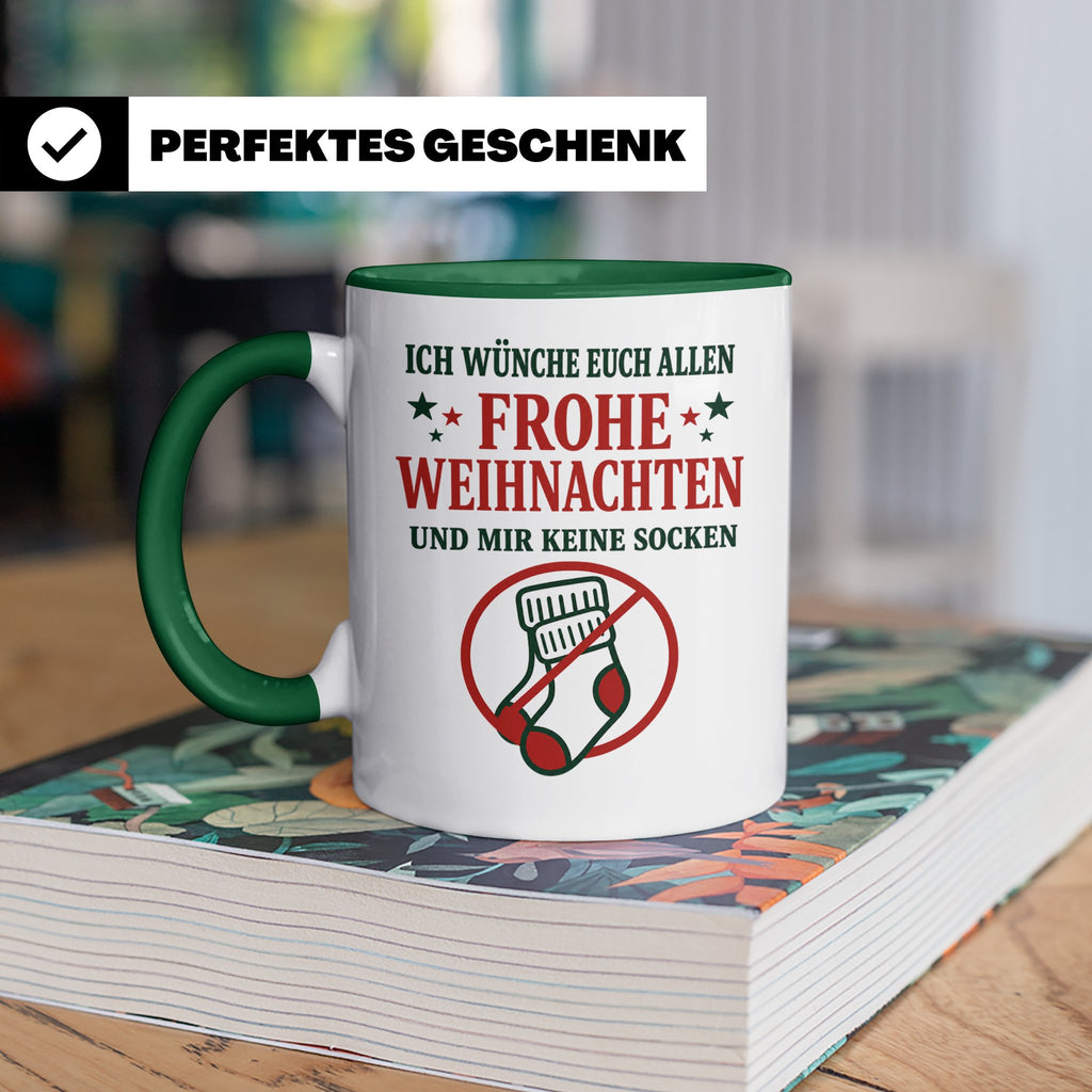 Lustige Tasse Weihnachten 'Keine Socken' Spruch Witzige Büro – Grün [farbe:grün]