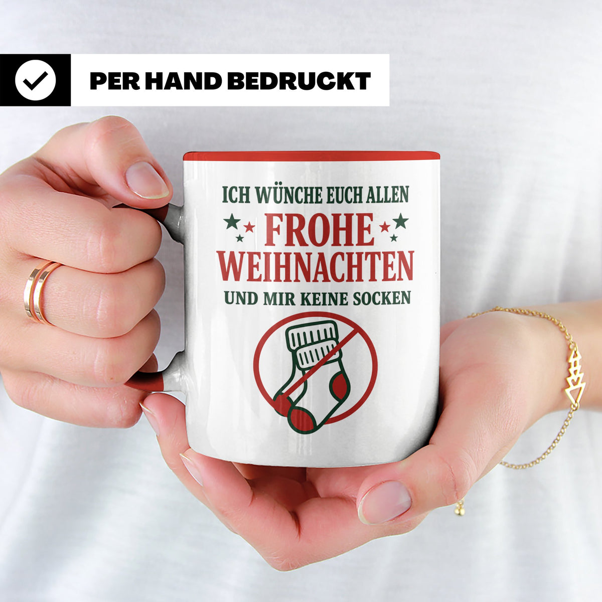 Lustige Tasse Weihnachten 'Keine Socken' Spruch Witzige Büro – Rot [farbe:rot]
